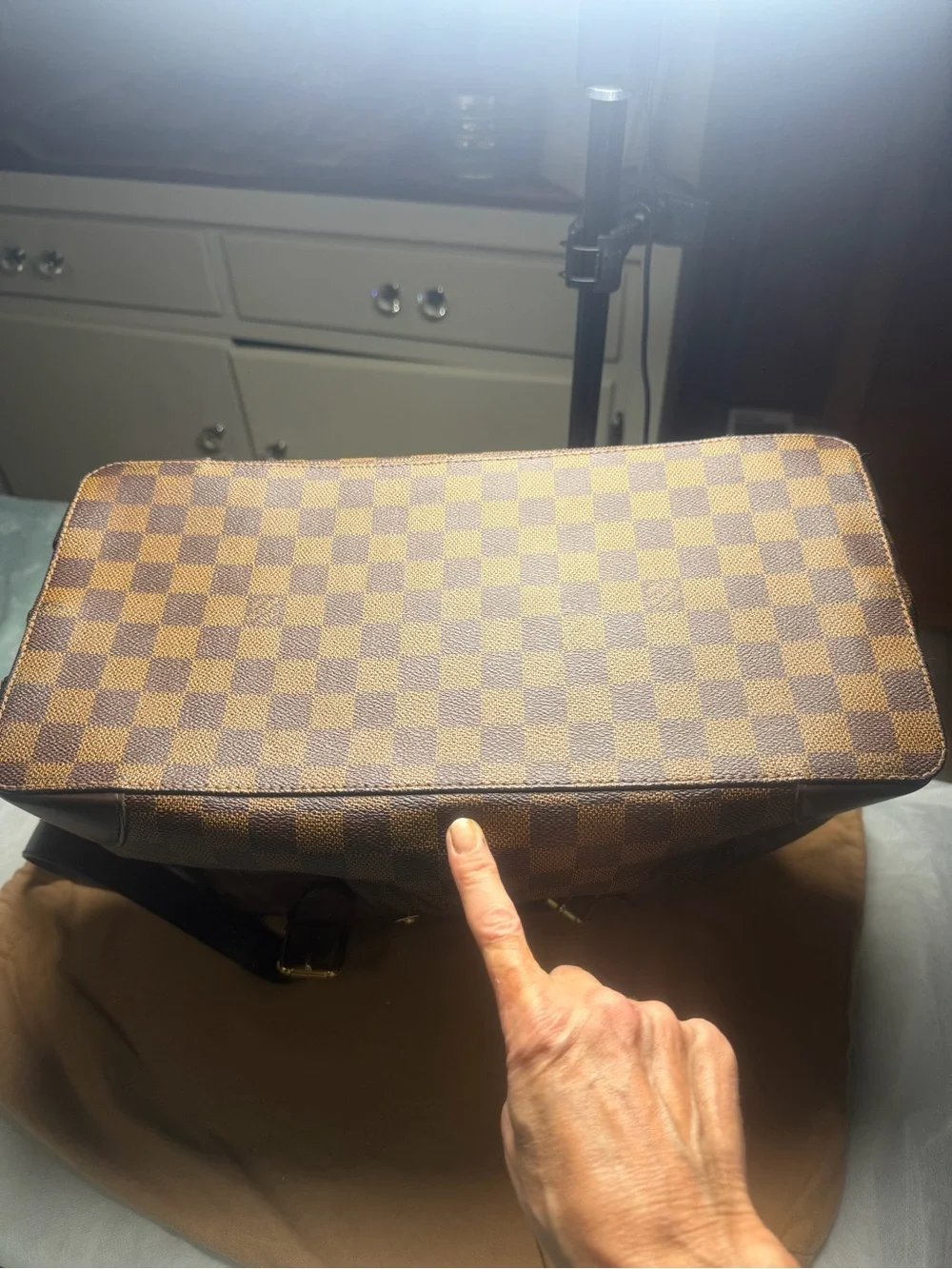 Louis Vuitton Brown Damier Shoulder Bag with Red Interior